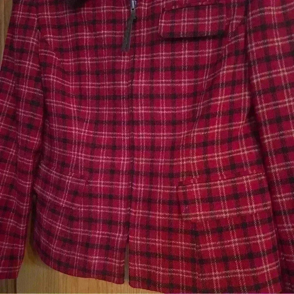 Vintage lauren ralph lauren red plaid faux fur collar jacket women's 8P - Picture 4 of 12